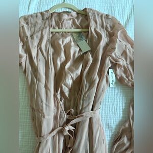 Chan Luu PINK Sheer Long Sleeve Beaded Front Button Closure Oversized Dress M